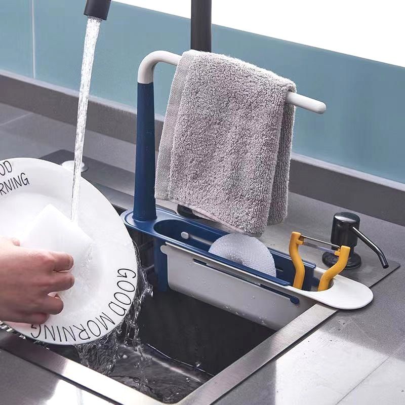GIỎ NHỰA CO GIÃN ĐA NĂNG GÁC BỒN RỬA BÁT ĐỰNG GIẺ RỬA BÁT, DỤNG CỤ LẶT VẶT NHÀ BẾP RÁO NƯỚC CÓ KÈM GIÁ PHƠI KHĂN TAY THÔNG MINH, CHẤT LIỆU 100% NHỰA PP CAO CẤP CÓ RÃNH THOÁT NƯỚC