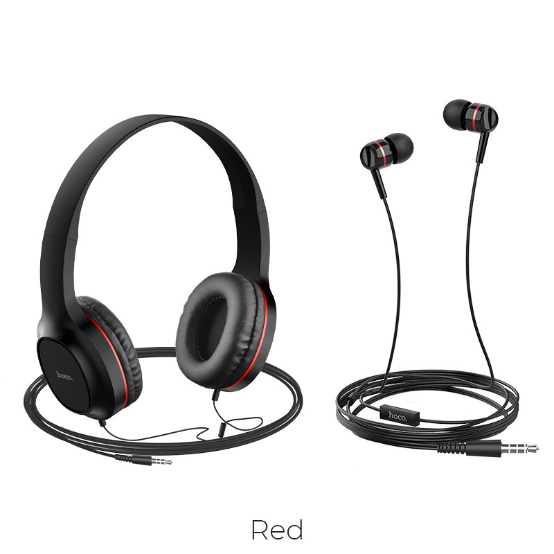 Set/ Combo/ Bộ 2 tai nghe - Hoco W24 - Tai nghe chụp tai/ Monitor Headphones và Tai nghe nhét tai/ Earphones - Jack 3.5mm, Loa ngoài 40mm, Mic đàm thoại, Dây dài 1.2m, Mút đệm chống ồn và chống đau tai - Màu ngẫu nhiên - Hàng chính hãng