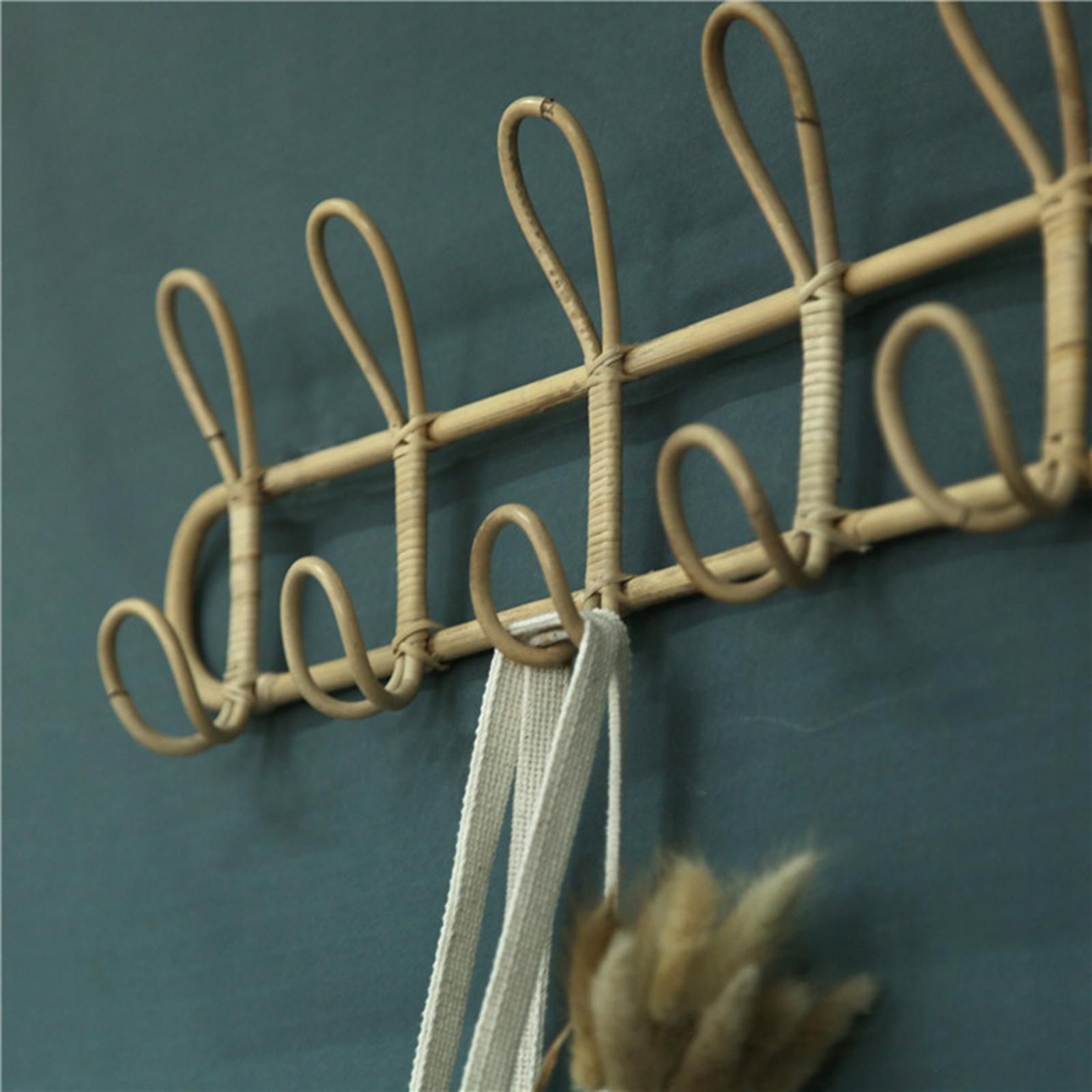 Rack Rattan Ornament Hanging Storage Organizer Hooks Holder Clothes Hooks Door Hanger for Living Room Porch Door Farmhouse Bedroom