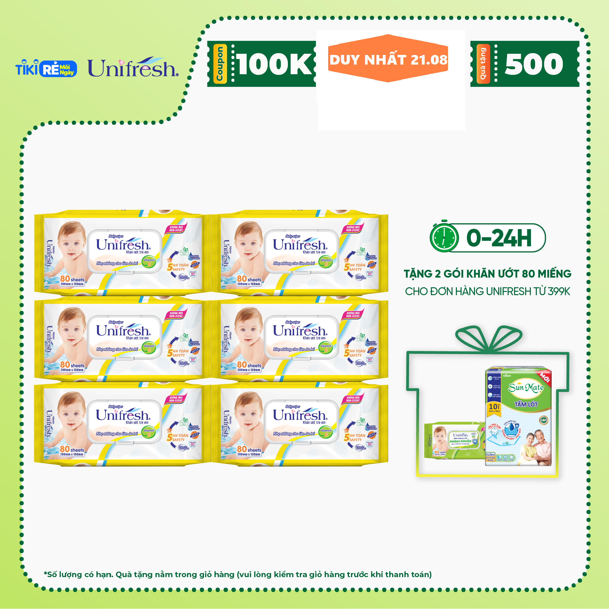 Combo 6 Khăn Ướt Unifresh Vitamin E 80M (80 Miếng)