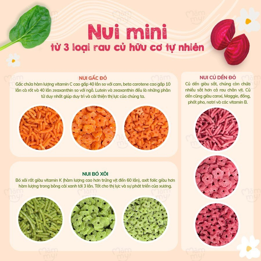 Nui mini rau củ Mămmy cho bé mới ăn dặm tập nhai trên 6 tháng, 100g