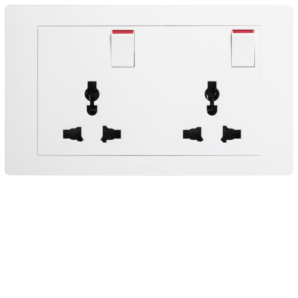Ổ cắm đôi 3 chấu có công tắc WGMS216IS Hager