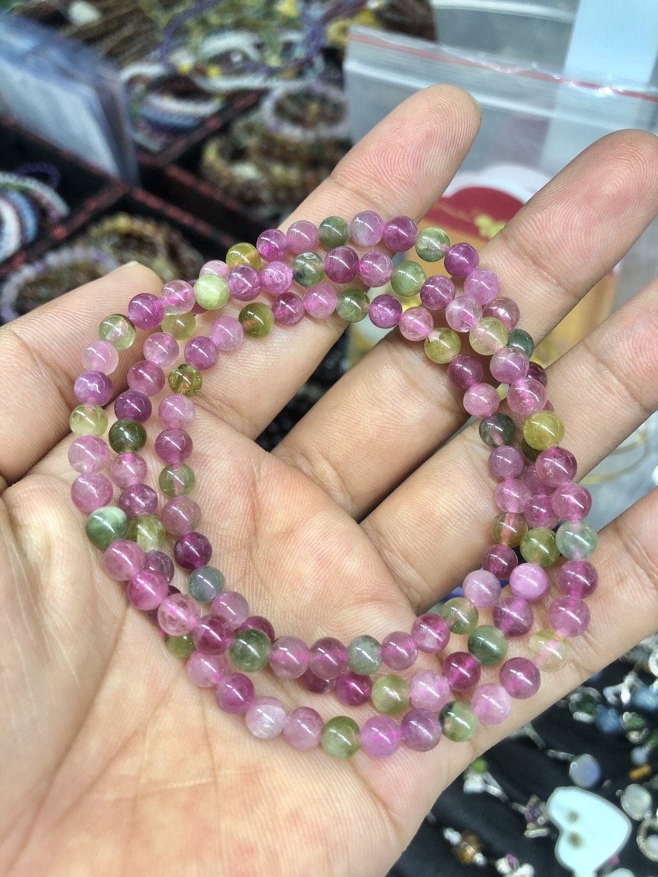 Vòng đeo tay, lắc tay phong thủy quấn 3 vòng đá tourmaline