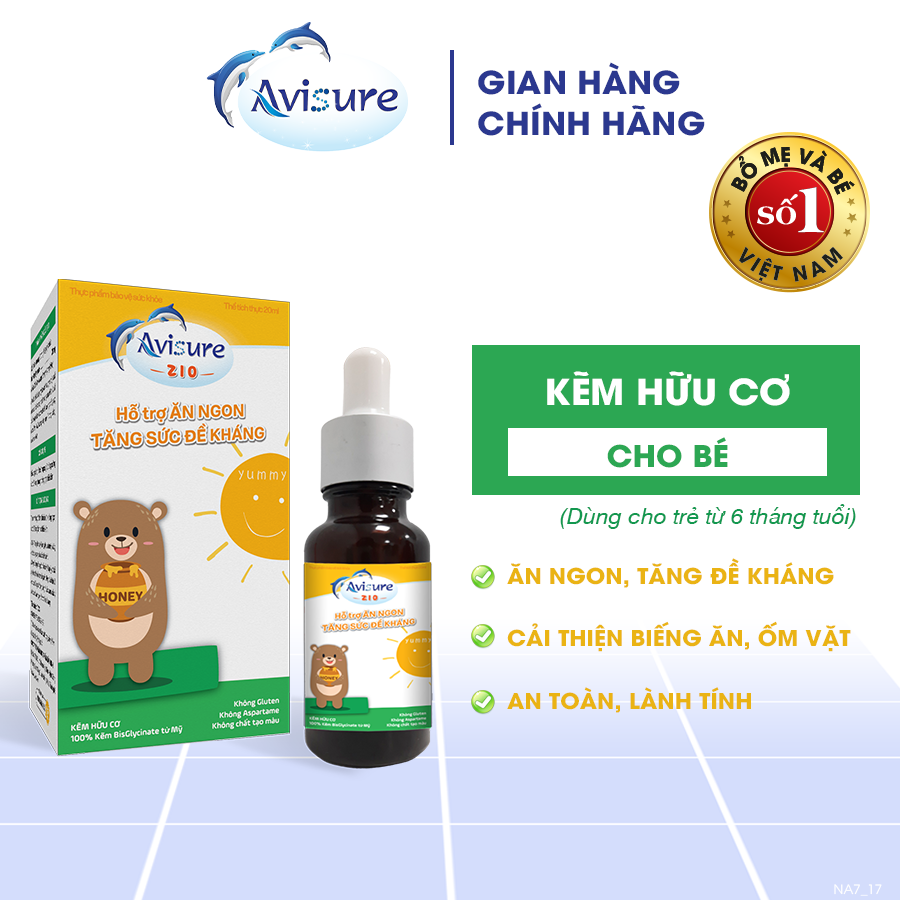 Avisure ZiO kẽm sinh học cho bé biếng ăn, chậm tăng cân 20ml