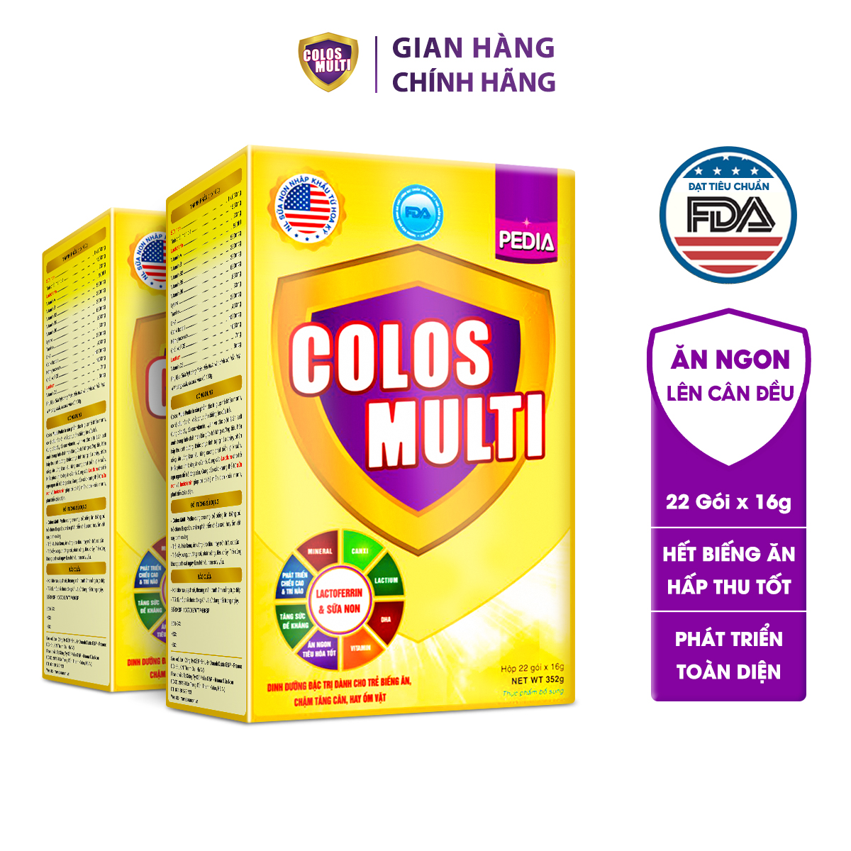 Combo 2 hộp Sữa non Colosmulti Pedia hộp 22 gói x 16g chuyên biệt hỗ trợ giúp bé ăn ngoan