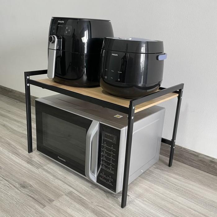 Kệ Lò Vi Sóng Đa Năng Thép Cacbon Sơn Đen Tĩnh Điện Mặt Gỗ MDF Phủ Melamine KVS2T