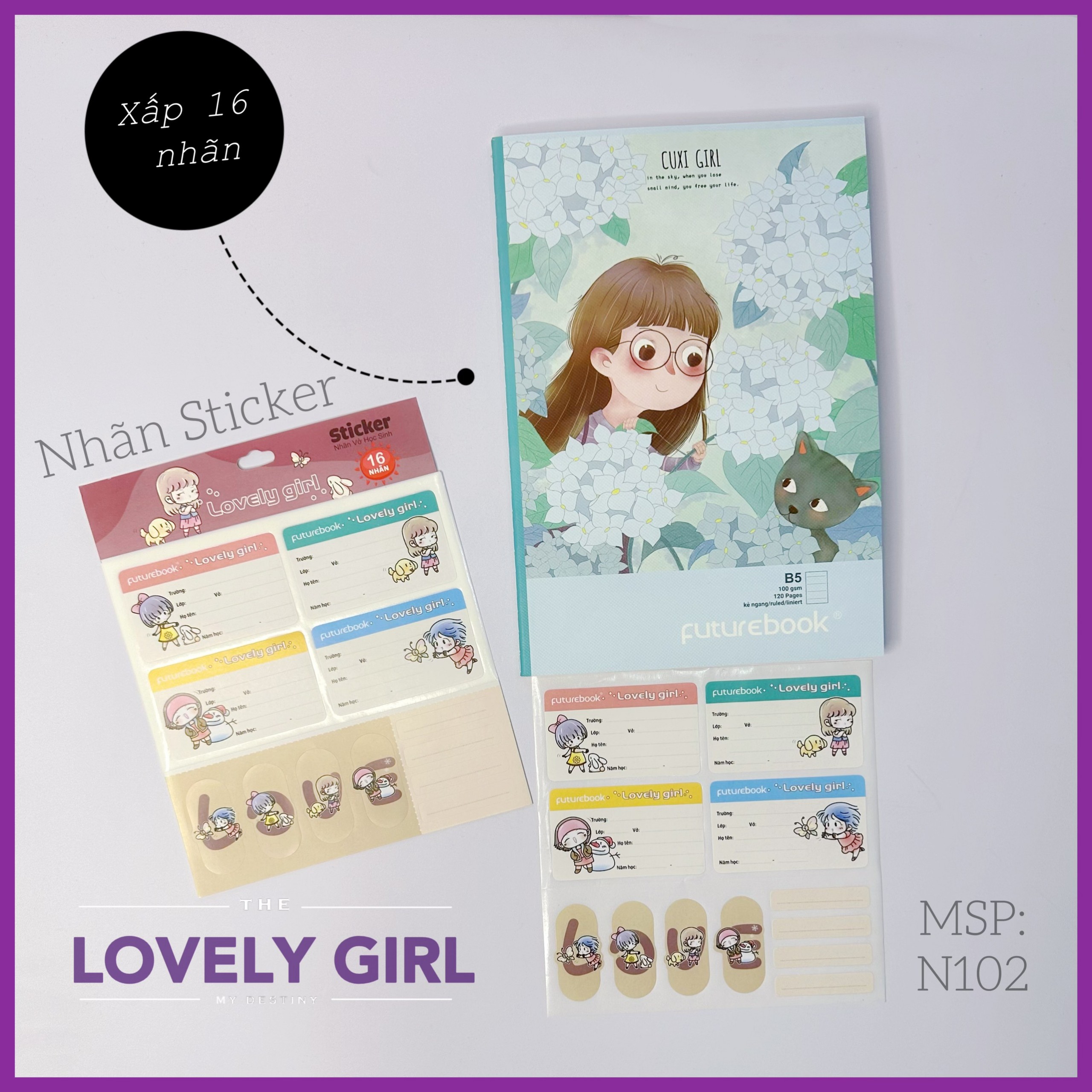 Nhãn STICKER Học Sinh Cao Cấp LOVELY GIRL. MSP: N102. Văn Phòng Phẩm Futurebook.