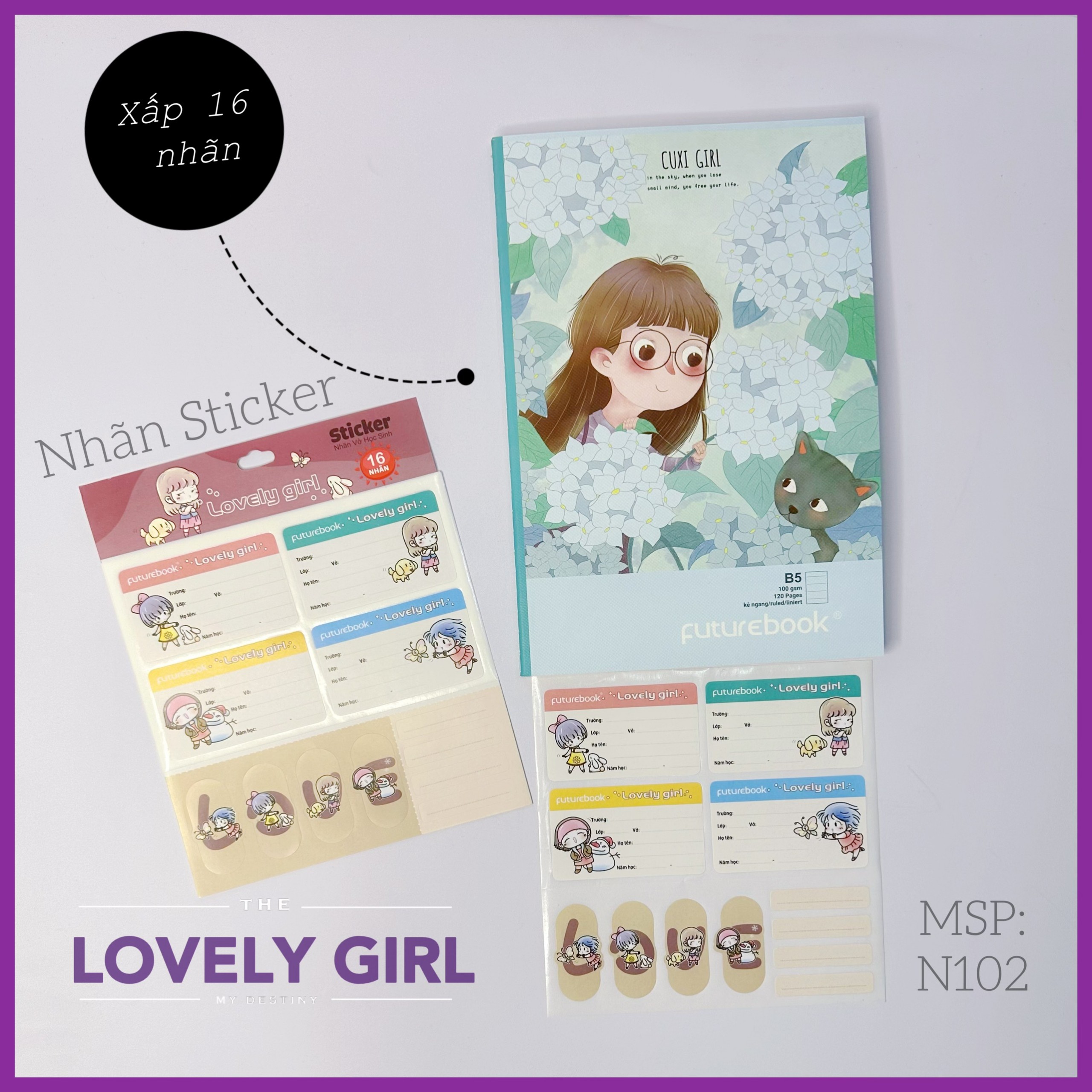 Nhãn STICKER Học Sinh Cao Cấp LOVELY GIRL. MSP: N102. Văn Phòng Phẩm Futurebook