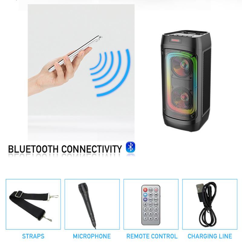 Loa Bluetooth công suất cao mới Home Dual 8 inch Squetooth Square Outdoor Audio âm thanh với micrô điều khiển từ xa micrô Color: ZQS4245