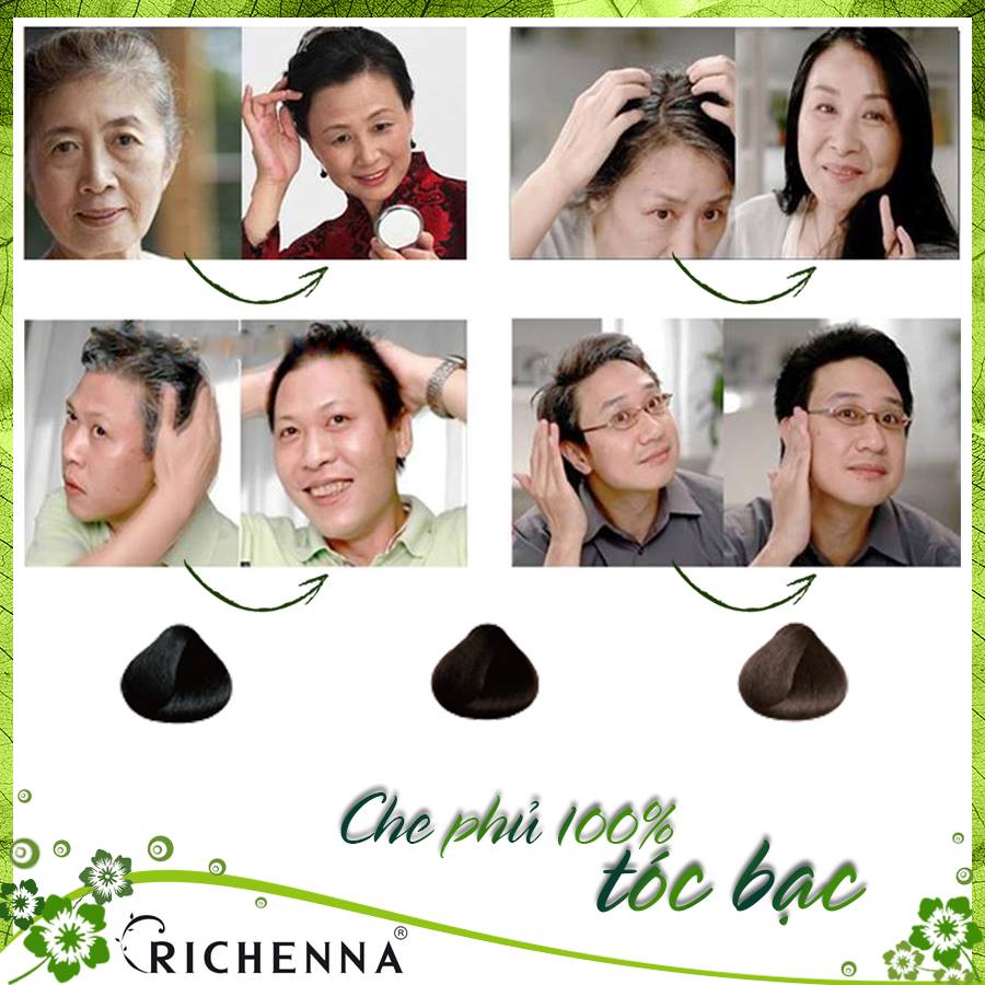 Thuốc nhuộm tóc phủ bạc thảo dược dạng dầu gội Richenna EZ Speedy Hair Color-EX Hàn Quốc màu nâu đen