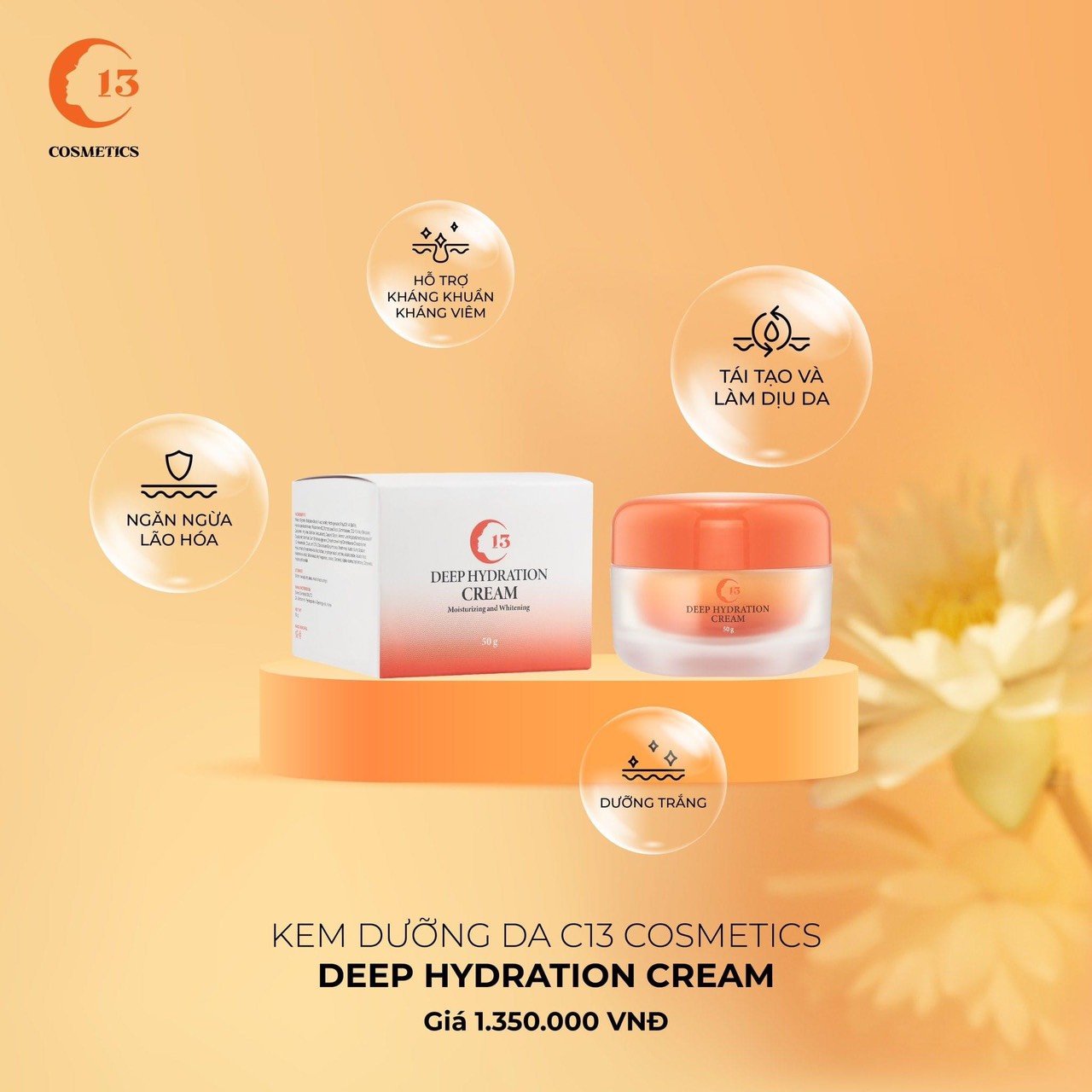 Kem Dưỡng Trắng Da, Cấp Ẩm Chuyên Sâu  Chiết Xuất Từ Đậu Nành Nhật Lên Men Deep Hydration Cream C13 Cosmetics Thu Trang