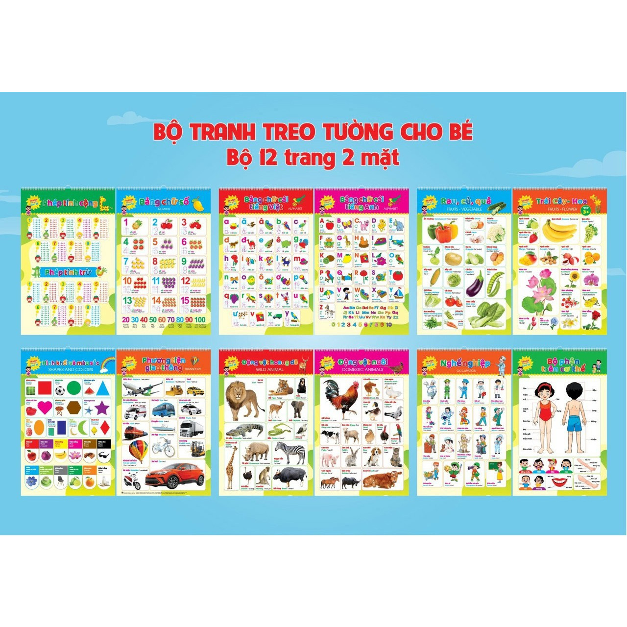 Bộ Tranh Treo Tường 12 Chủ Đề Cho Bé Học Nói