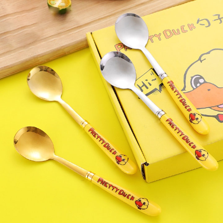 Set 6 Muỗng Thép Không Gỉ Hình Vịt Vàng Nhỏ , Bộ 6 Thìa Vịt Vàng Siêu Cute