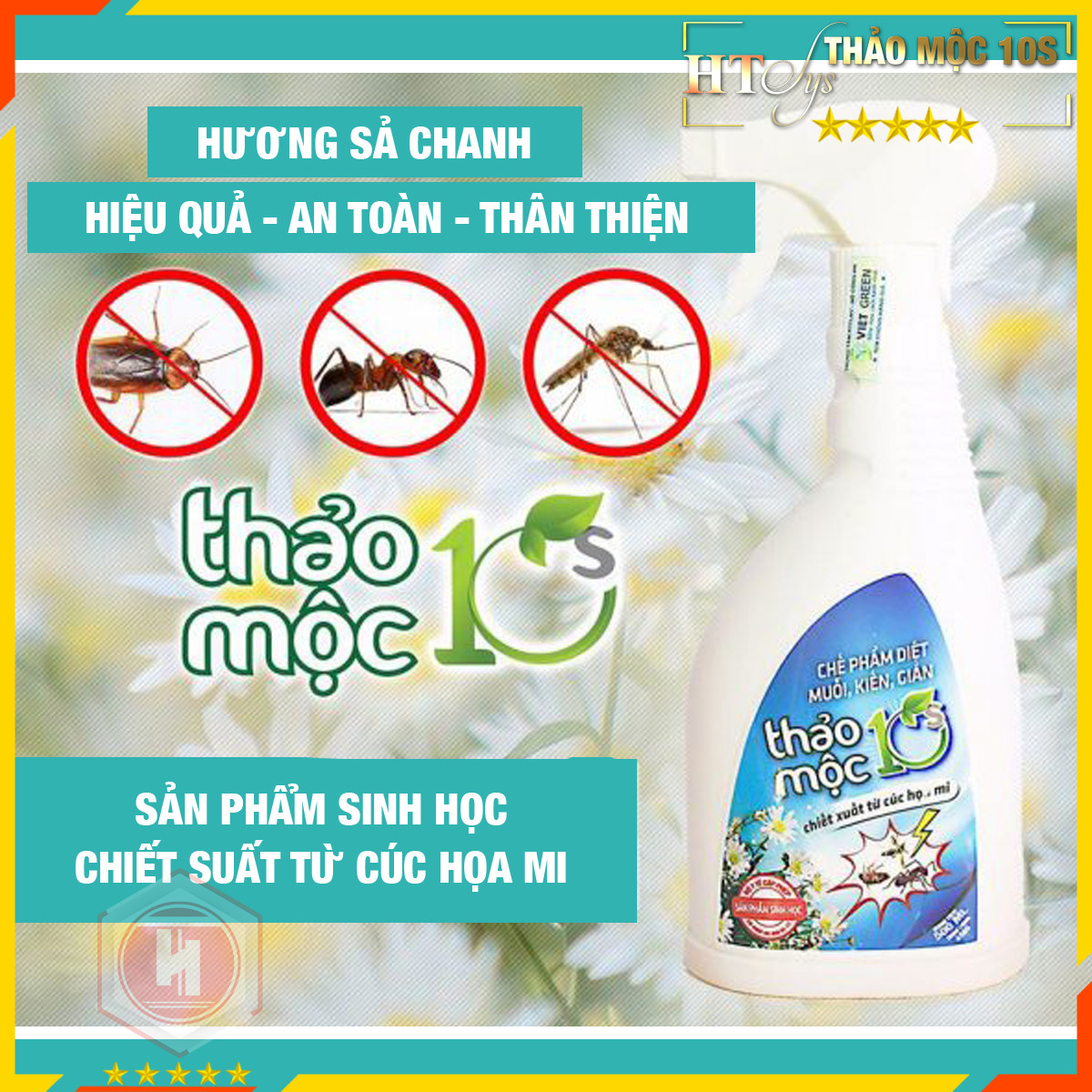 Bình xịt diệt côn trùng 500ml - HT SYS - Thảo Mộc 10S - Bình xịt diệt côn trùng muỗi, kiến, gián,mối