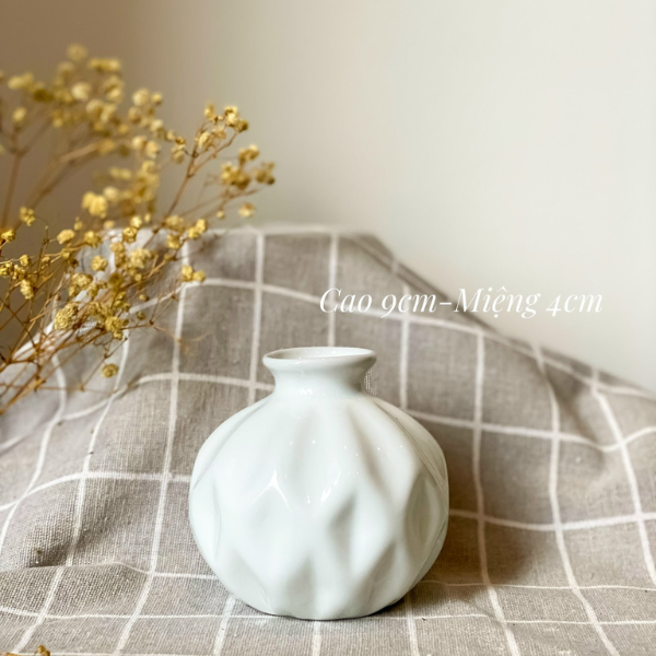 Lọ Hoa Gốm Sứ Mini Bát Tràng Men Trắng Mỹ Nghệ Việt