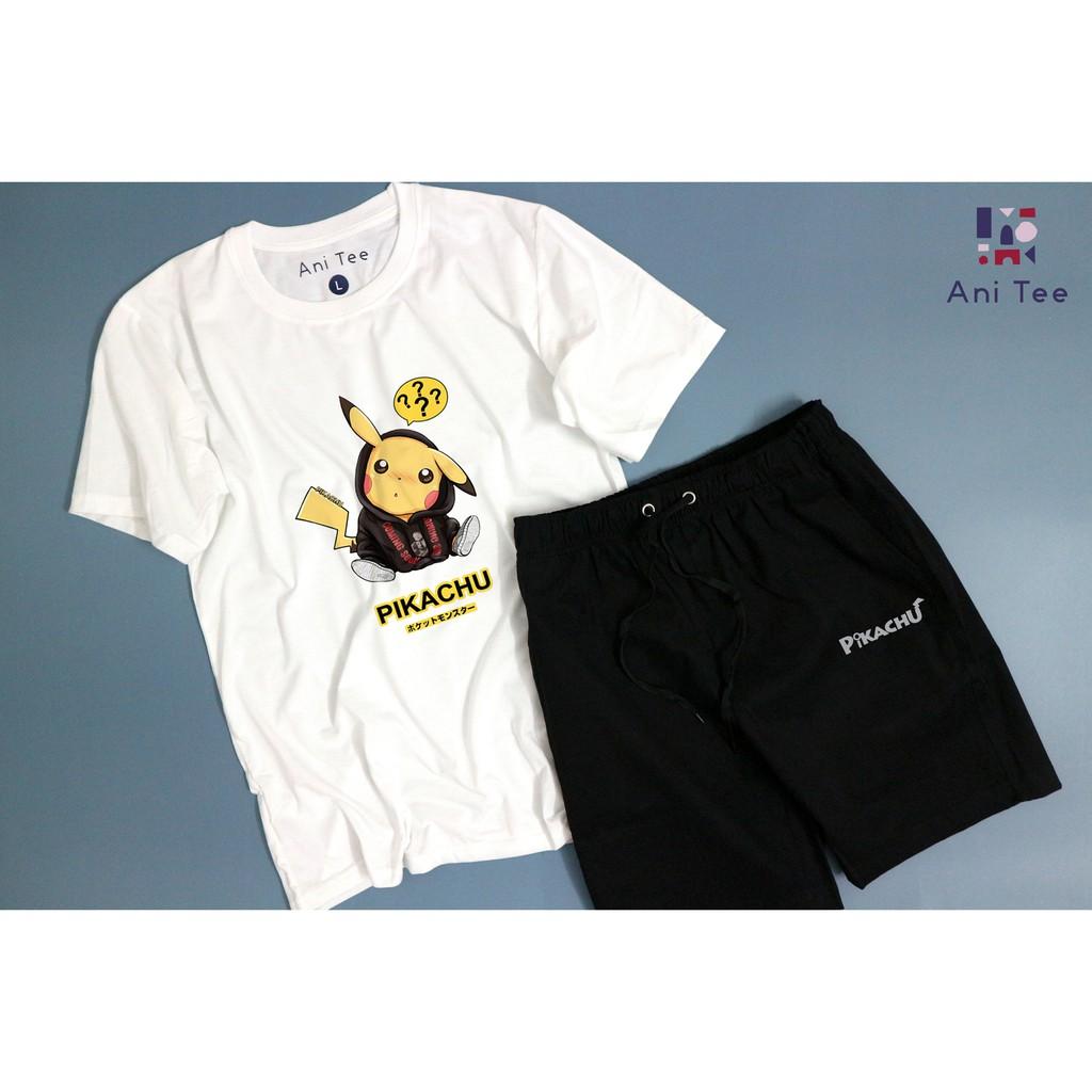 COMBO ÁO THUN COTTON + SHORT KAKI PIKACHU HOẠT HỌA