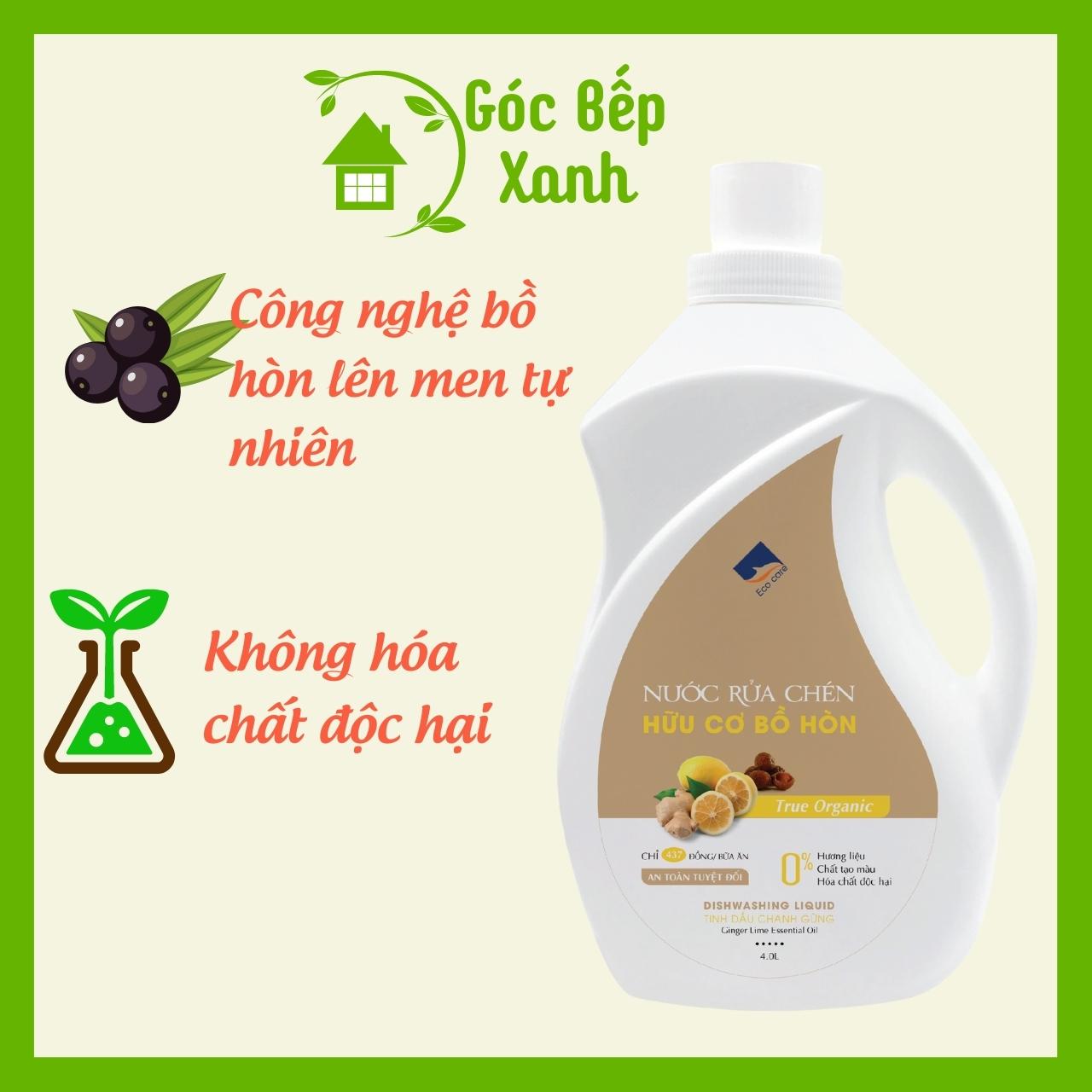 Nước rửa chén hữu cơ Bồ hòn Ecocare tinh dầu Chanh Gừng 4000ml