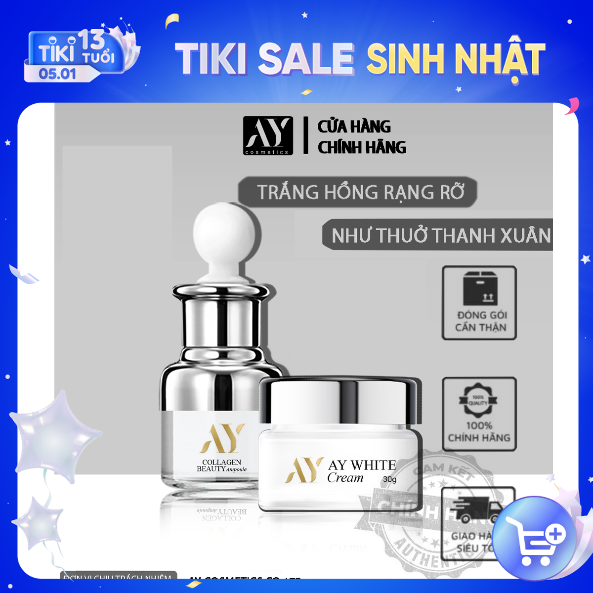 Combo  dưỡng trắng tinh chất alpha arbutin ,b5 AY WHTE cream 30g cấp nước dưỡng ẩm  AY COSMETICS