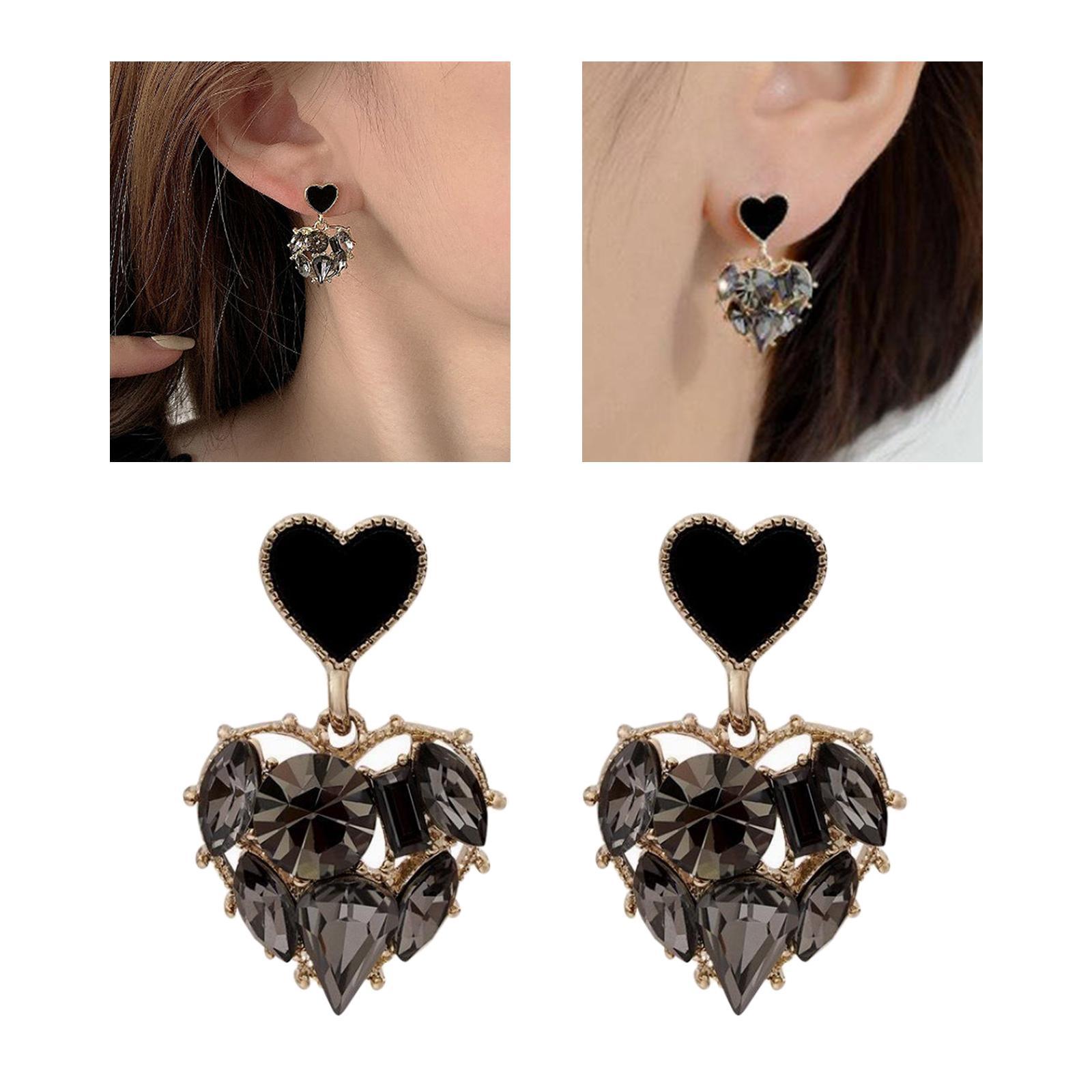 Heart Stud Earrings Rhinestone Bling Heart Stud Earrings for
