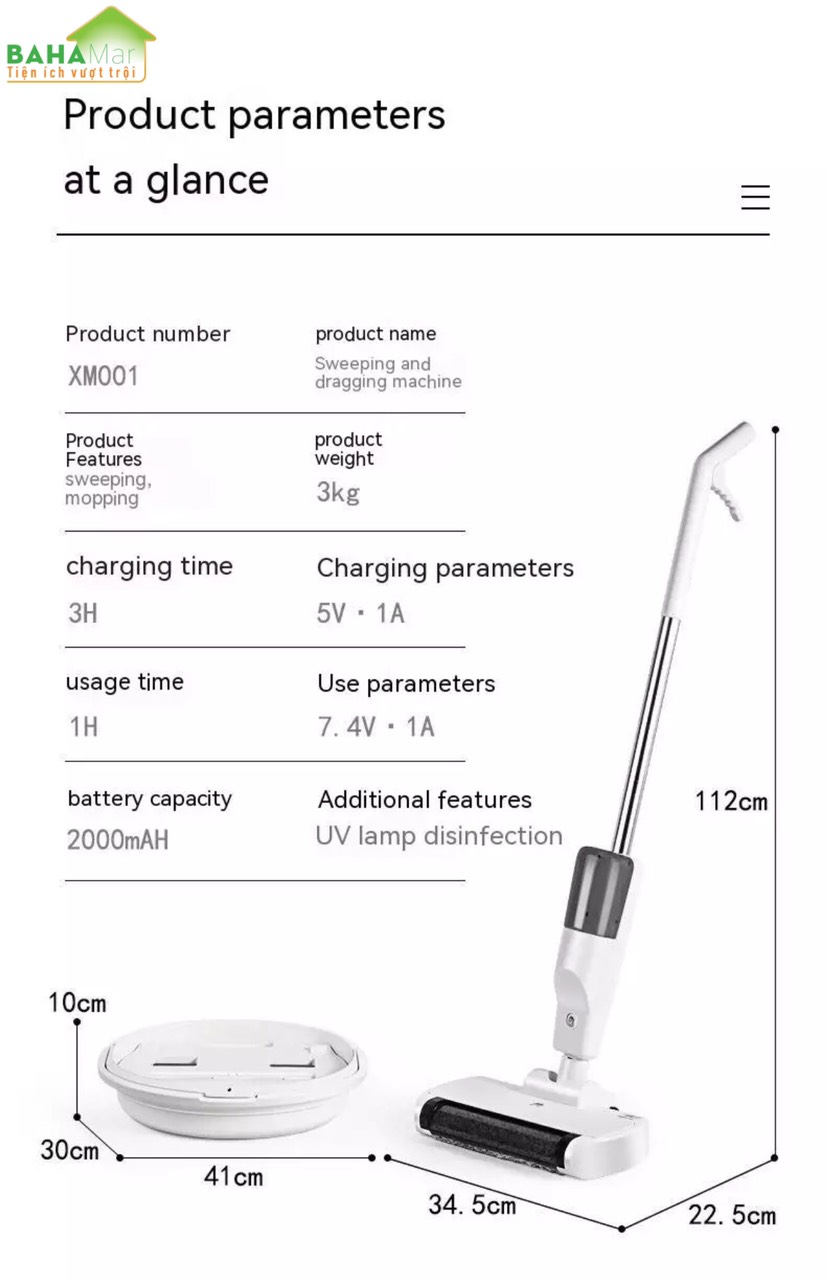 BỘ MÁY HÚT BỤI - LAU NHÀ THÔNG MINH LAU ƯỚT VÀ KHÔ BẰNG CON LĂN HÚT - GIẶT TỰ ĐỘNG (MÁY CẦM TAY KHÔNG DÂY)  &quot;BAHAMAR&quot; tự động lau ướt và khô thông minh, có con lăn thực hiện hút và giặt thuận tiện không lo bẩn tay