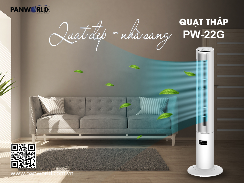 Quạt Tháp Panworld The Pure PW-22G không cánh xoay 360 độ lọc không khí hẹn giờ thương hiệu Thái Lan - Hàng chính hãng