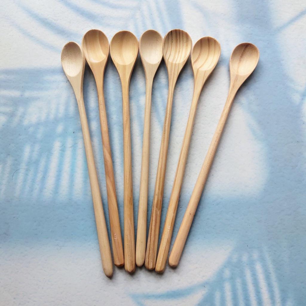 Thìa Khuấy Sinh Tố Gỗ 23cm, Thìa Gỗ Tự Nhiên Cán Dài Miệng Tròn, An Toàn Cho Sức Khỏe, Chụp Ảnh Decor