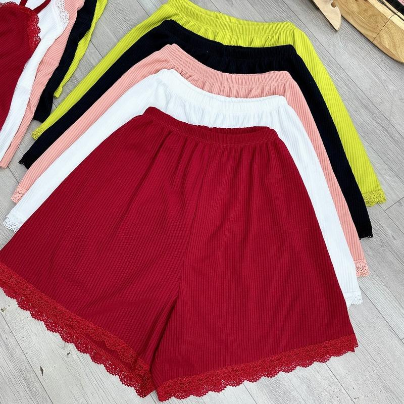 Set đồ bigsize áo dây viền ren kèm quần đùi ren chất gân tăm co giãn BIGSIZE CÔ NHỎ, Quần short áo thun - G124