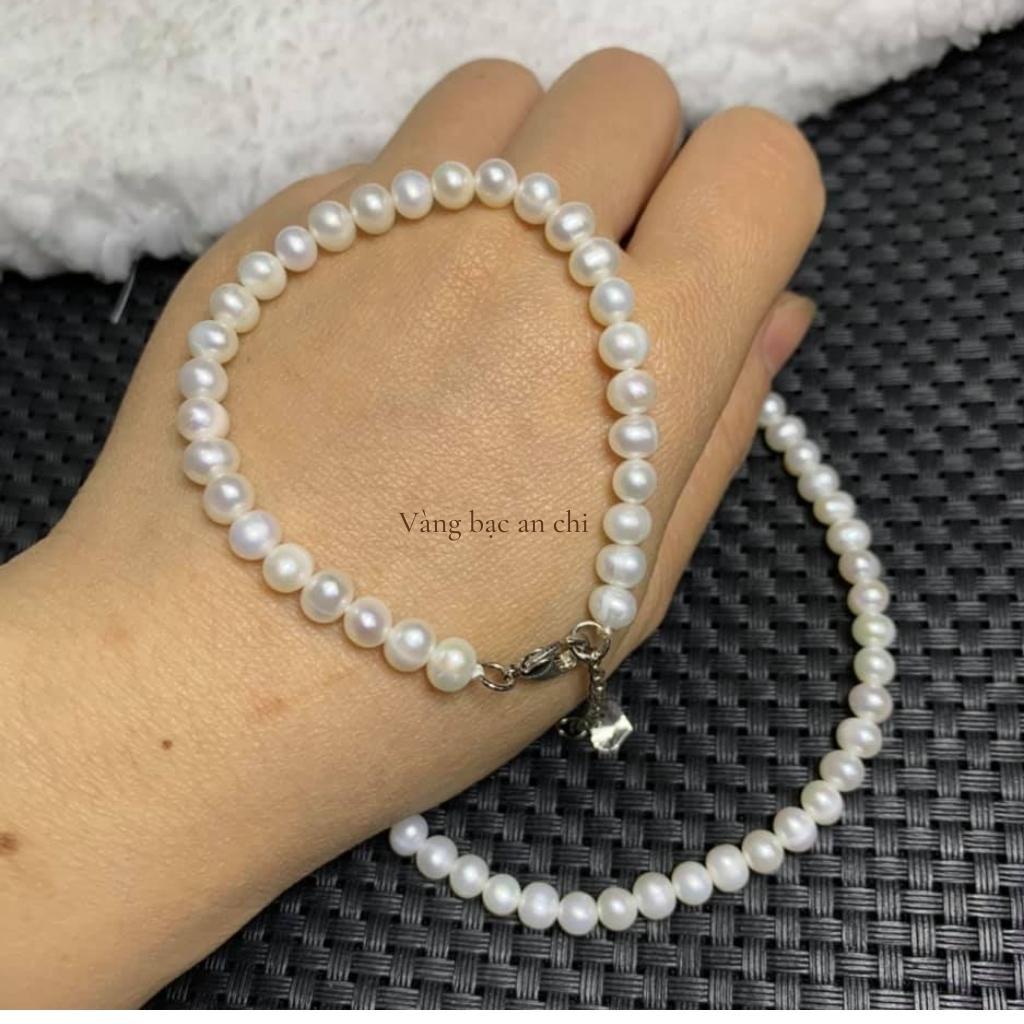 Vòng tay - Vòng cổ chocker trai thật 6mm mix dây khóa 10k, có giấy bảo hành của tiệm vàng. Trang sức Anchi