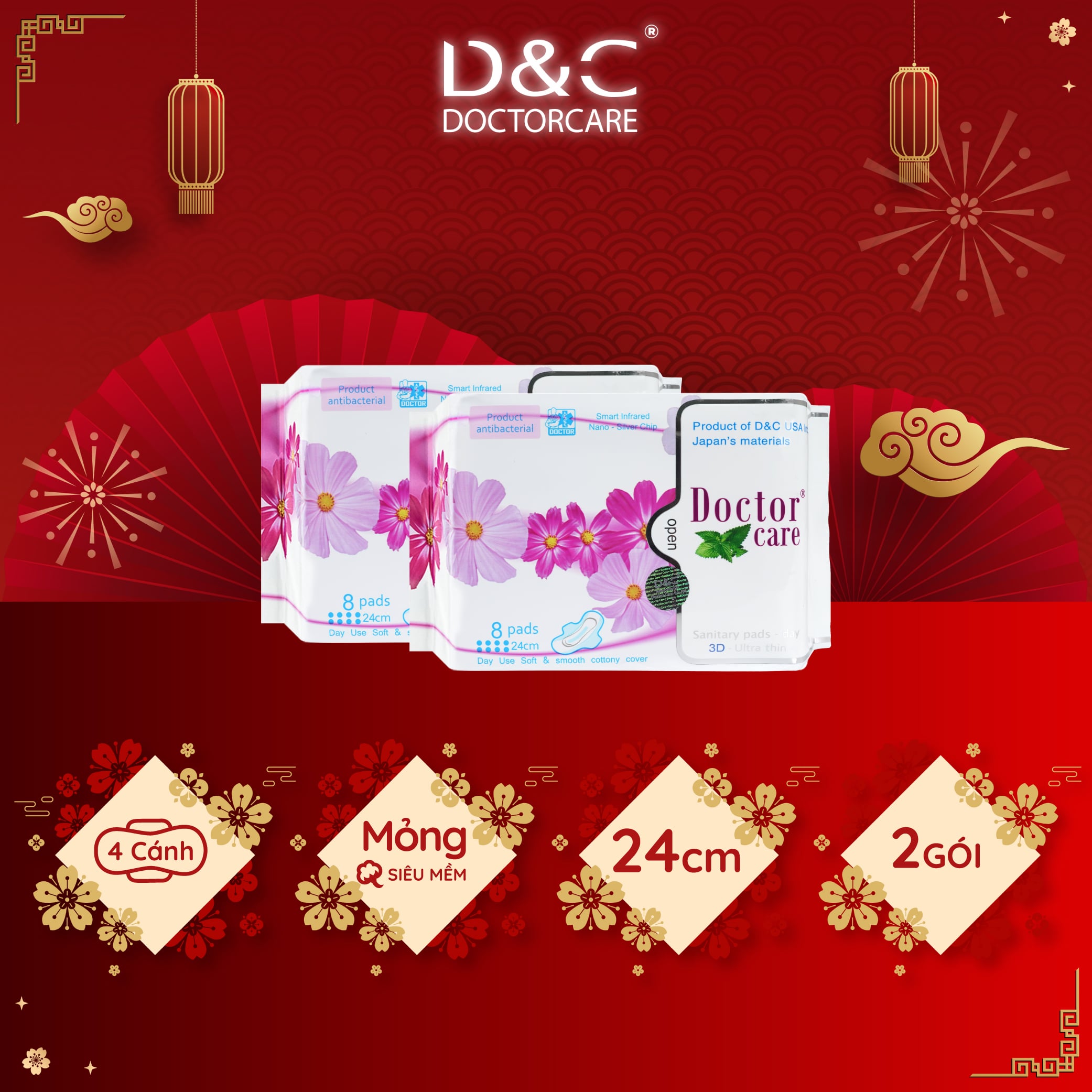 Combo 2 Băng vệ sinh Doctor Care BVS thảo dược ban ngày 24cm siêu khô thoáng cả ngày dài