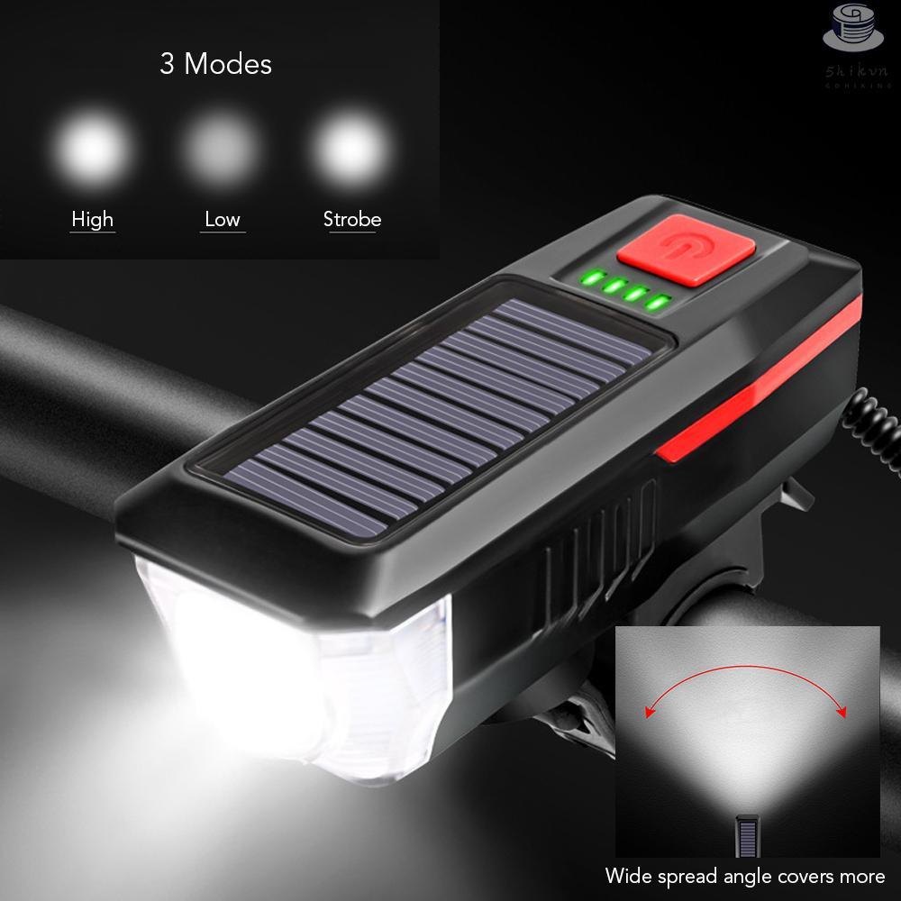 Đèn pha năng lượng mặt trời 5 chế độ sáng với cổng sạc USB chống nước có thể sạc lại cho xe đạp leo núi