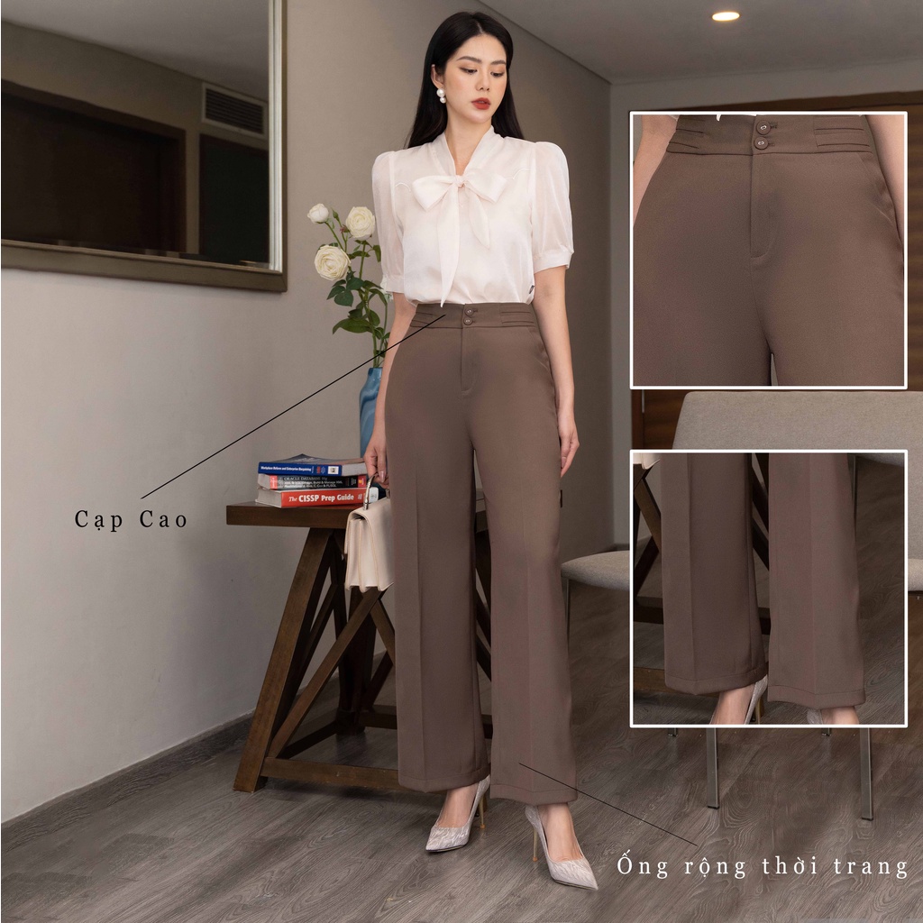 Quần Tây Nữ Ống Rộng, Suông Thời Trang Công Sở UK Fashion, Thiết Kế 2 cục cài Thanh Lịch, Nhẹ Nhàng NKQU2203002