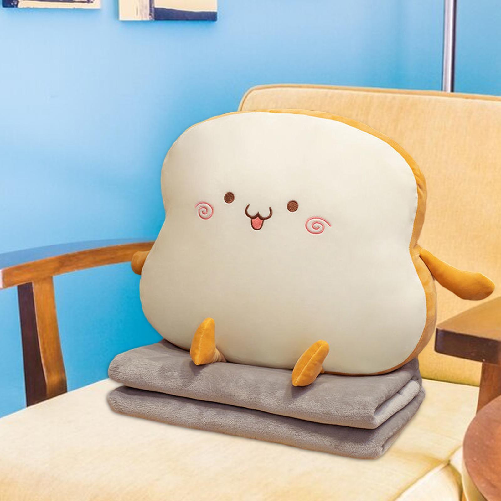 Bread Plush Pillow Stuffed Plush Toast Bed Pillow Adorable Soft Cushion Chair Pillow with Blanket for Office Bedroom Home Birthday Gifts