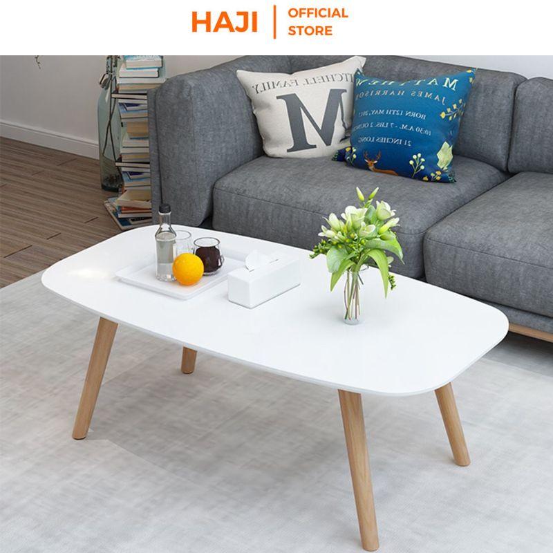 Bàn trà sofa HAJI chân gỗ sồi chắc chắn Bàn cafe thiết kế bo góc mềm mại cho không gian phòng khách thêm sang trọng A101