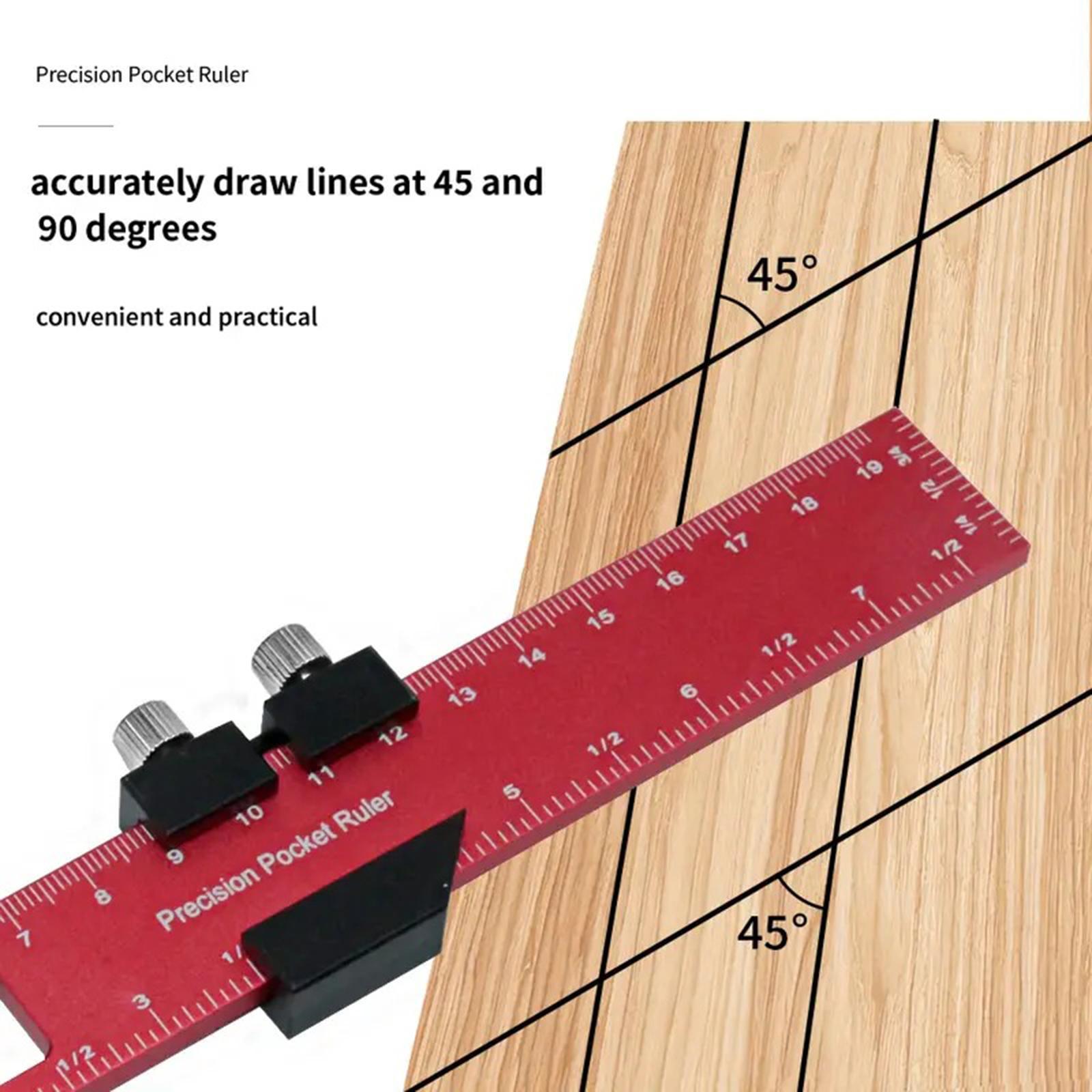 Woodworking Ruler Portable 45 90 Degree Angle Marking Ruler Pocket Ruler Red