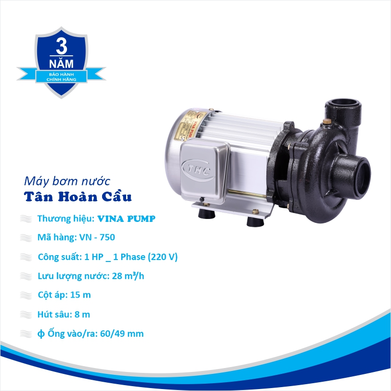 MÁY BƠM TÁT- BƠM NÔNG NGHIỆP - BƠM LƯU LƯỢNG LỚN 1HP VINA PUMP VN-750 - HÀNG CHÍNH HÃNG