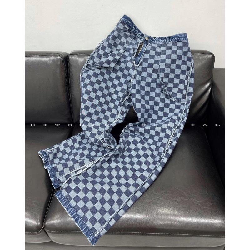 Quần jean xanh mặc 2 mặt caro b313