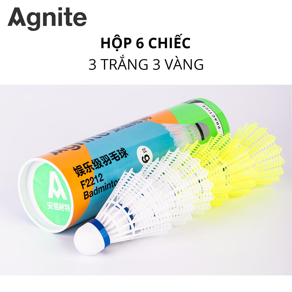 Quả cầu lông trái vũ cầu nhựa hộp 3 6 quả Agnite - Màu vàng/ trắng - Cầu siêu nhẹ siêu bền - Đường cầu bay ổn định - Cảm giác đánh thật - Phù hợp cho thể thao hoạt động gia đình tập thể - Hàng chính hãng- F2211