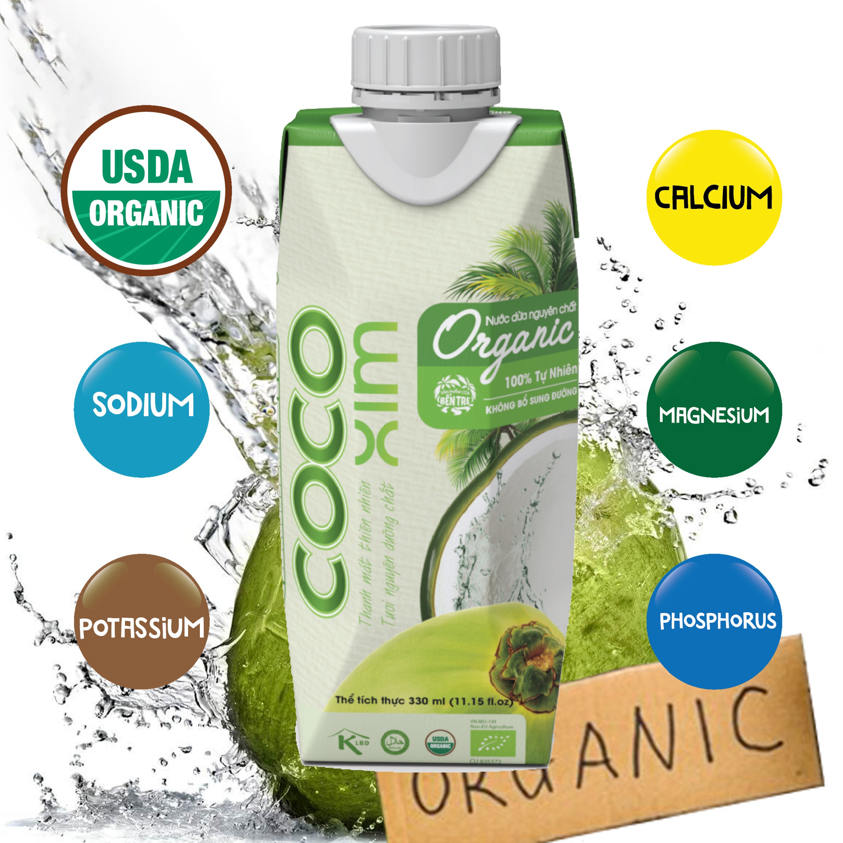 01 Thùng/ 12 Hộp 330mL Nước Dừa Xiêm Organic Nguyên Chất 100% COCOXIM