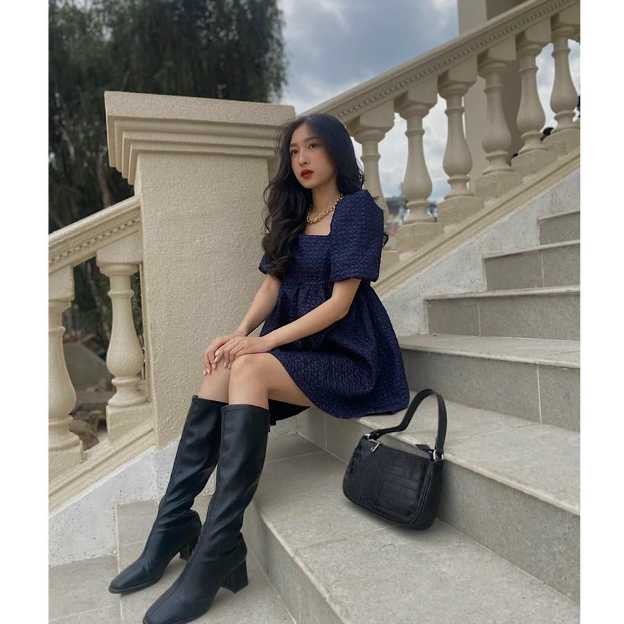 OLALASTUDIO Đầm babydoll xanh đen Hannah Dress