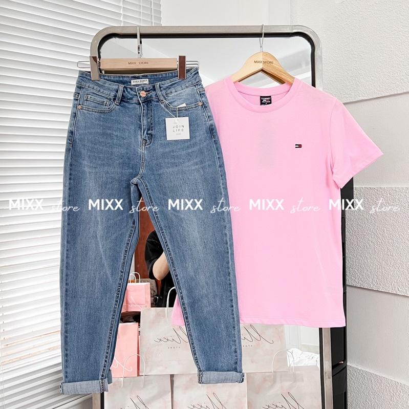 Quần Jean Nữ Baggy Trơn lưng cao chất jean dày dặn co giãn phom 9 tấc sành điệu