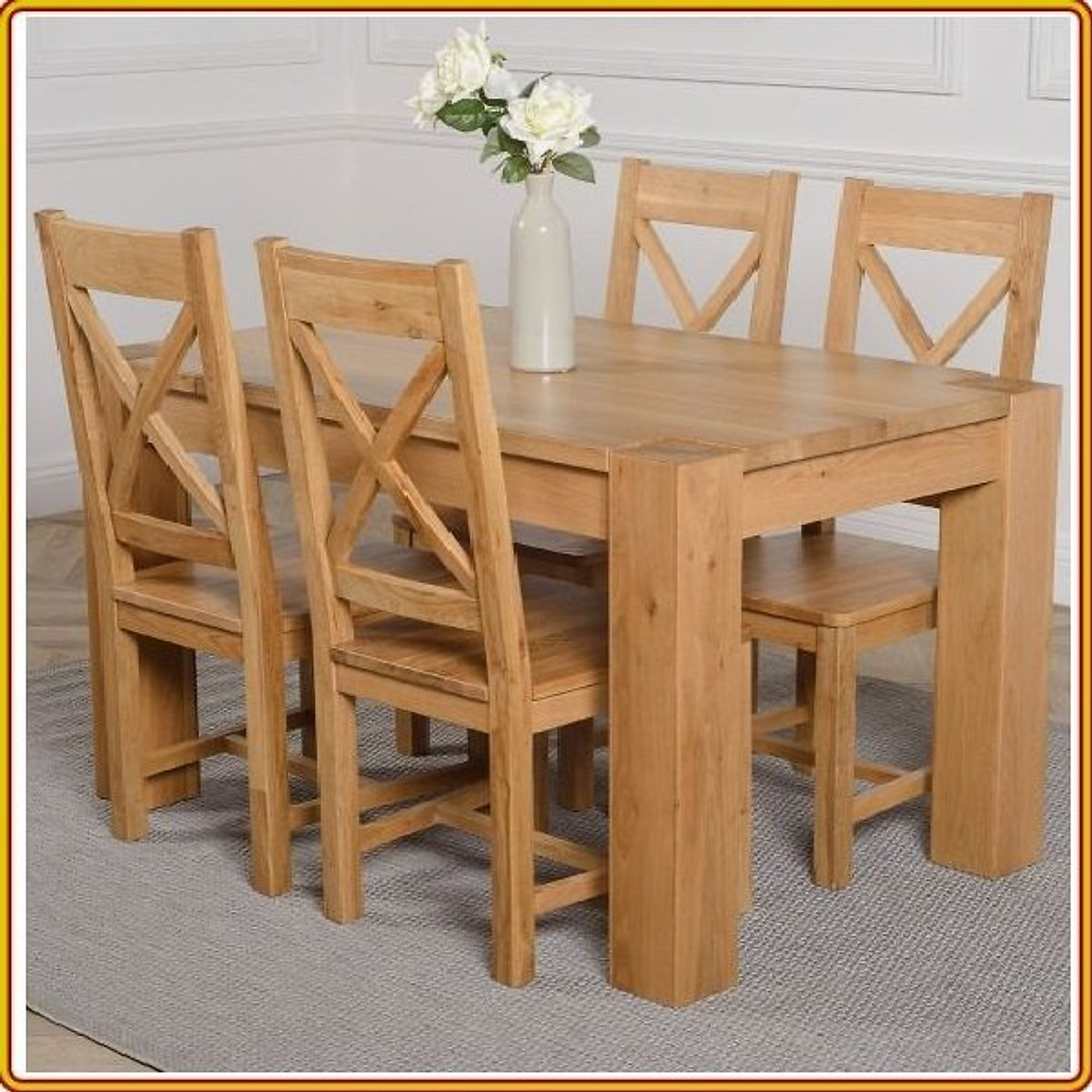 Bộ bàn ăn Rustic Oak bàn 1m2, kèm 4 ghế juno sofa