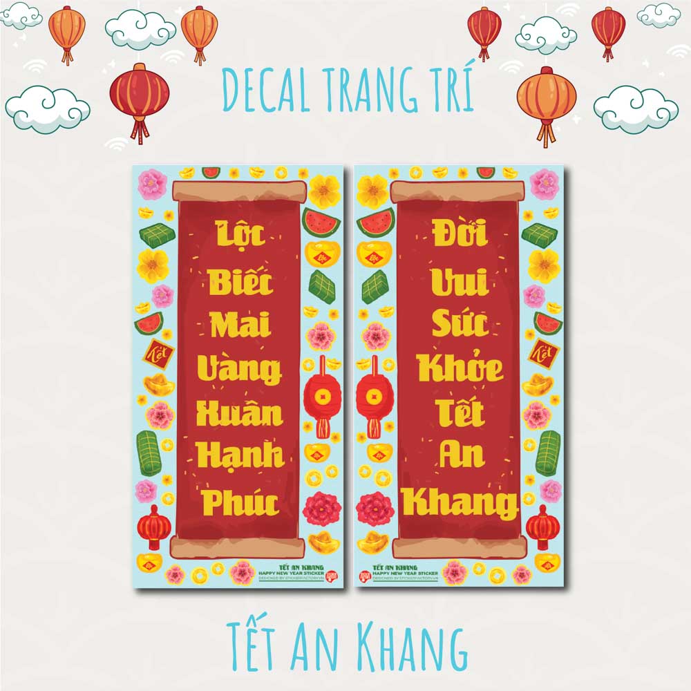 Tết An Khang - Bộ 2 tấm 40x80cm decal trang trí tết