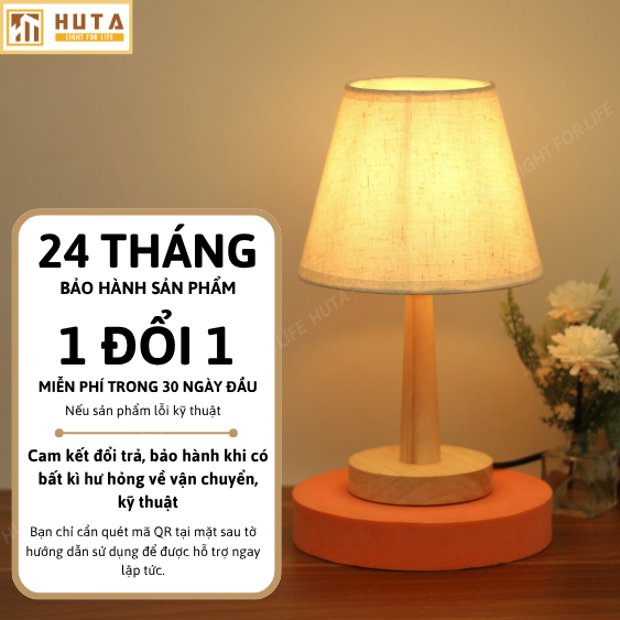 Đèn Ngủ Gỗ HUTA Light For Life G2 Chao Nón Vintage Dễ Thương, Decor Trang Trí Phòng Ngủ, Điều Chỉnh Độ Sáng, Bóng Led Sáng Vàng Tiết Kiệm Điện