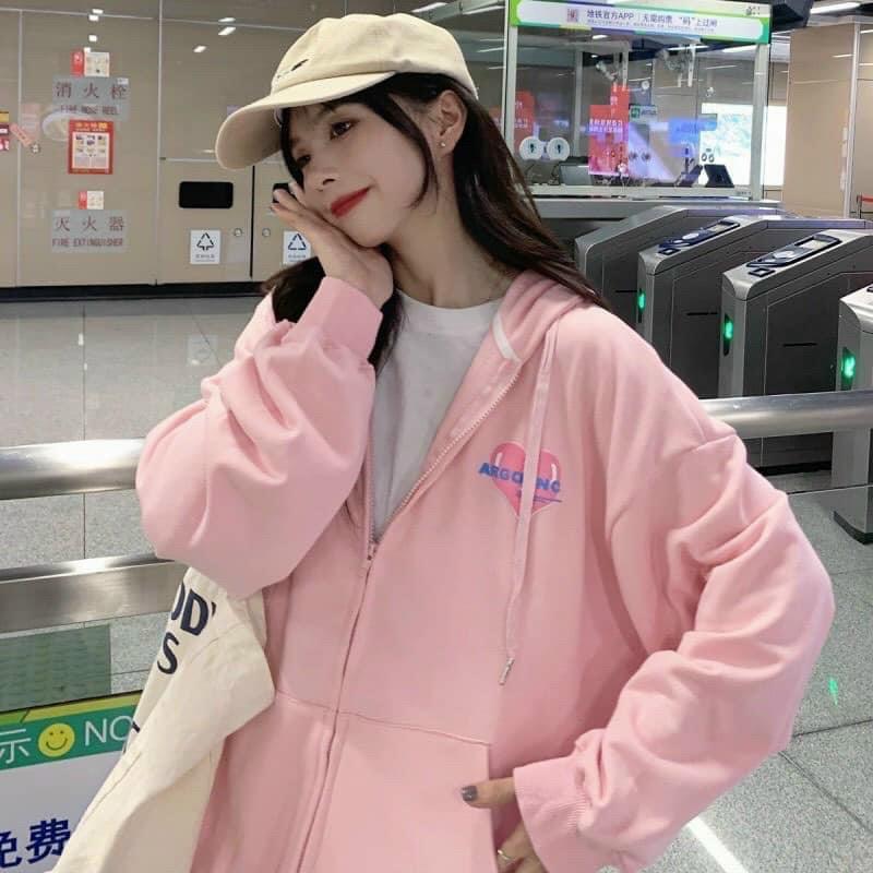 Áo Hoodie Zip Nỉ Ngoại Pink Heart - Áo Khoác Nỉ dây kéo nam nữ Unisex