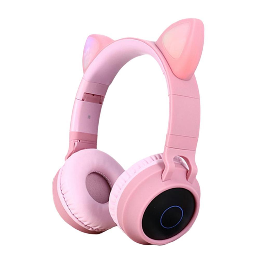 Bluetooth Stereo Headphones LED Light Flashing Glowing Headset Pink
