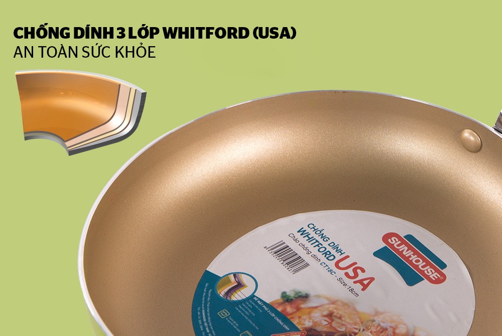 Bộ đôi hoàn hảo - chảo siêu chống dính SUNHOUSE SHS2418 (màu sâm panh) - Hàng chính hãng