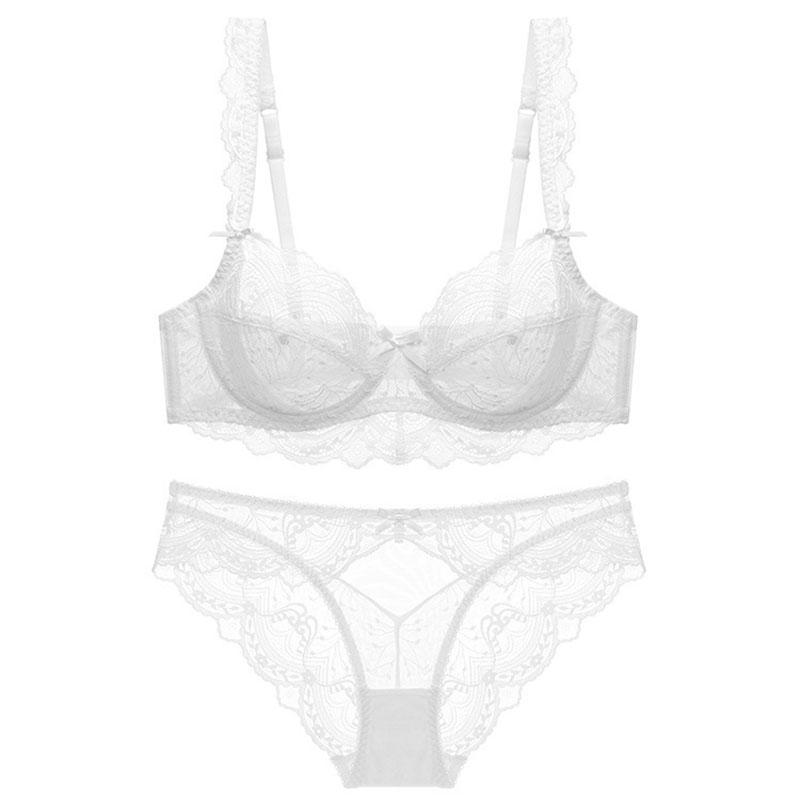 Mới Trắng Nữ Trong Suốt Áo Ngực Và Quần Lót Bộ Quần Lót Plus Kích Thước C D E Cup Push Up Áo Yếm Phối Ren bộ Đồ Lót Cho Bé Gái
