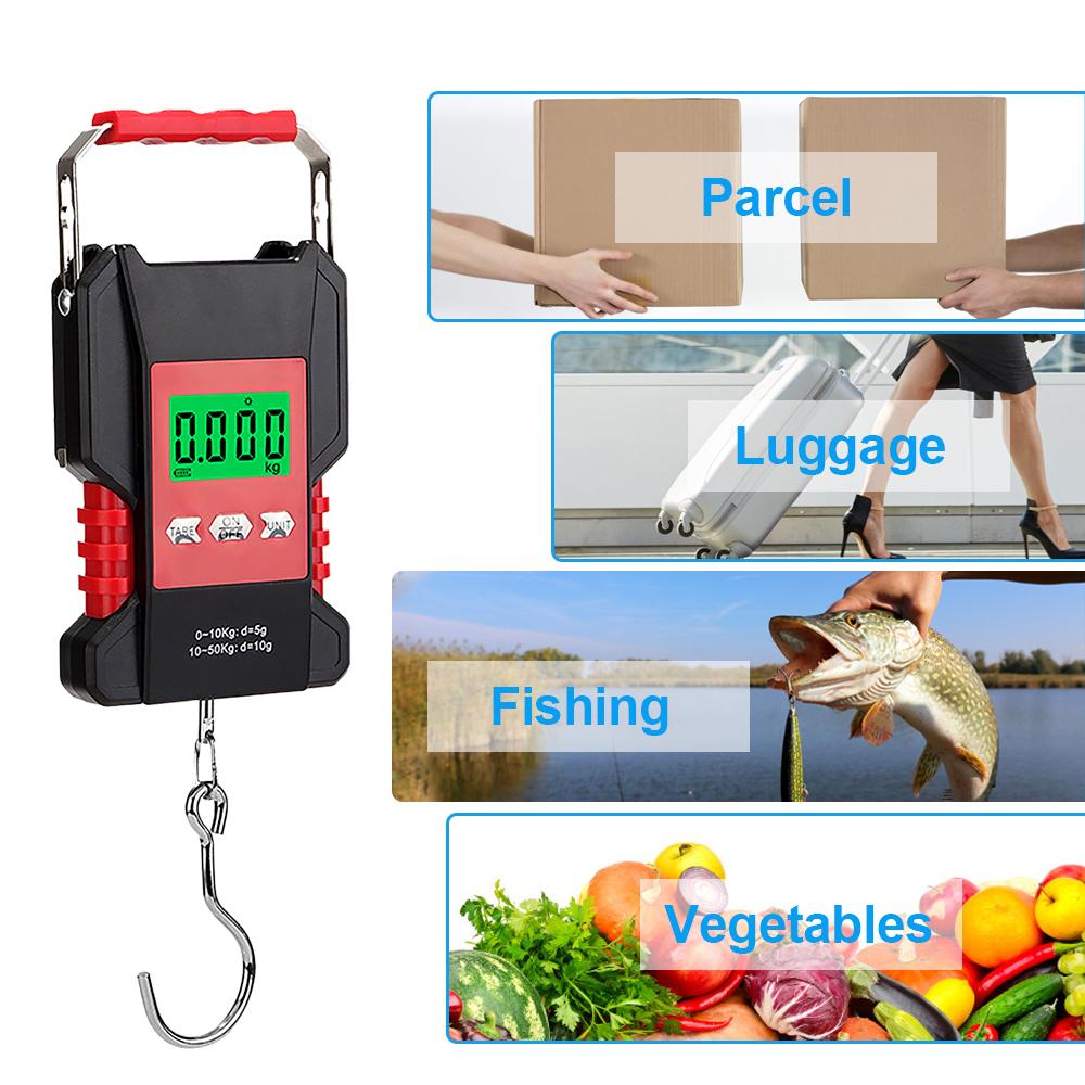 Portable Fish Scale 50kg/110lb Rechargeable Digital Hanging Fishing Luggage Scale with 1.5M Tape Measure