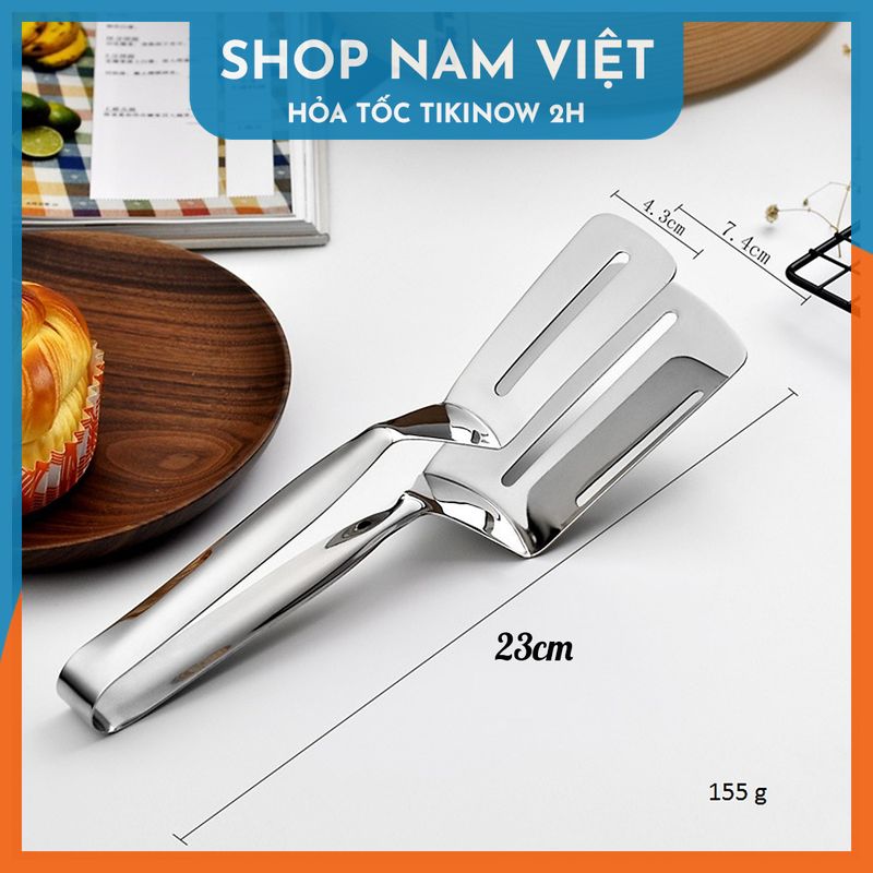 Kẹp Gắp Nóng Thức Ăn Bản To (Tặng Kèm Khăn Lau Bếp Đa Năng) - Kẹp Gắp, Lật Thịt Nướng, Đồ Chiên Rán Inox Đa Năng