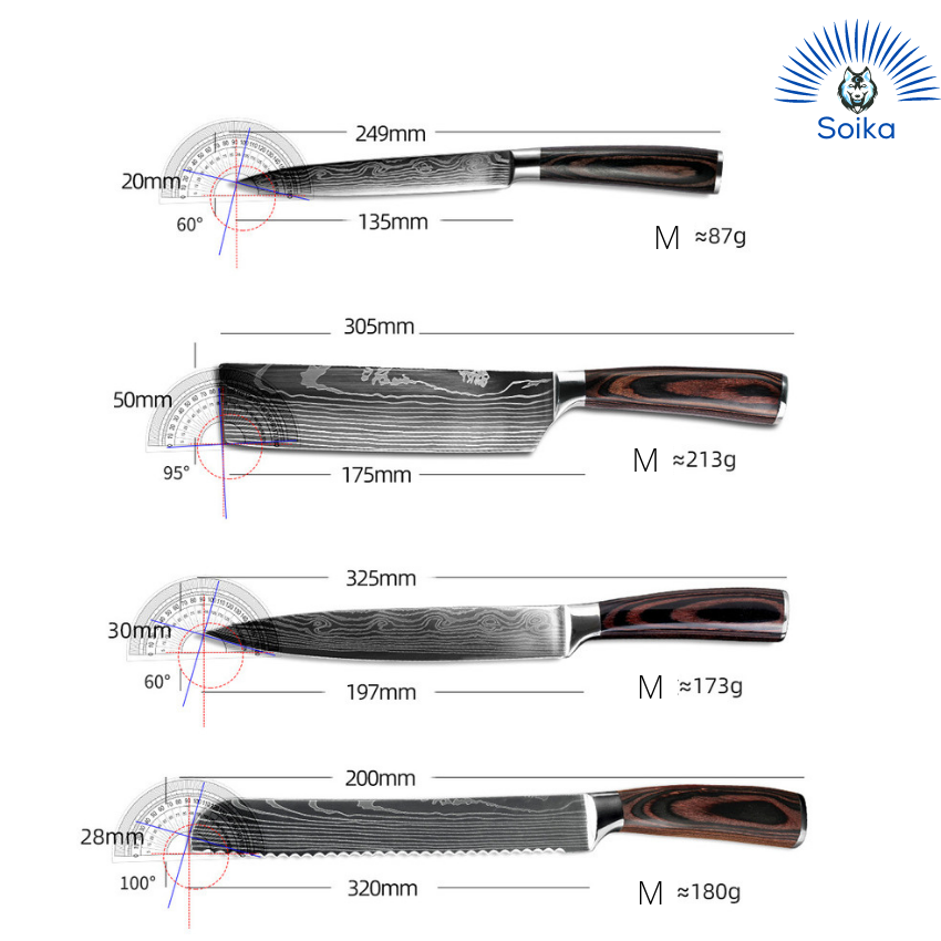 Bộ Dao Nhà Bếp Soika SK-P02 Thép Không Gỉ Cao Cấp Sắc Bén Rất Bền Được Đựng Trong Hộp Tặng Quà Đẹp Bắt Mắt